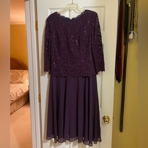 Alex Evenings Sequined Contrast Dress, Plum, Size 16